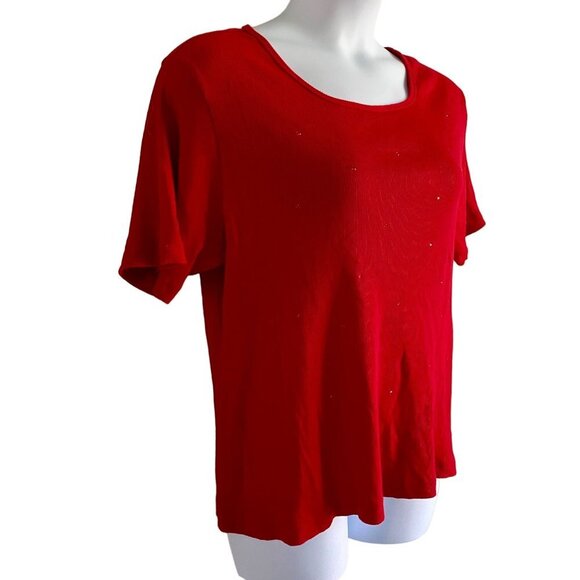 Avenue Red Ribbed Short Sleeve Top with Subtle Sparkle Women's Size 18 20 - Picture 3 of 8